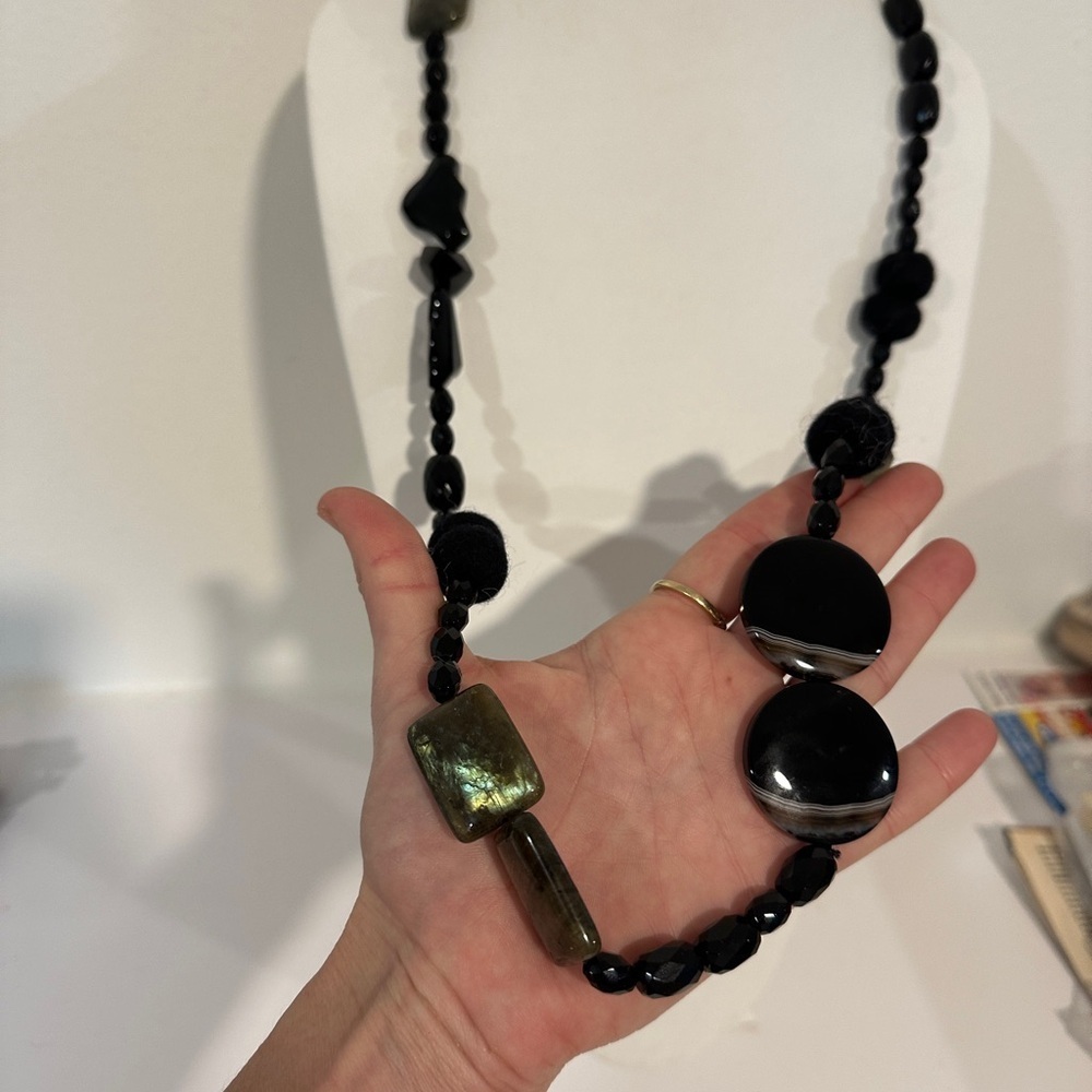 Elegant Statement Stone Black and Silver Necklace
